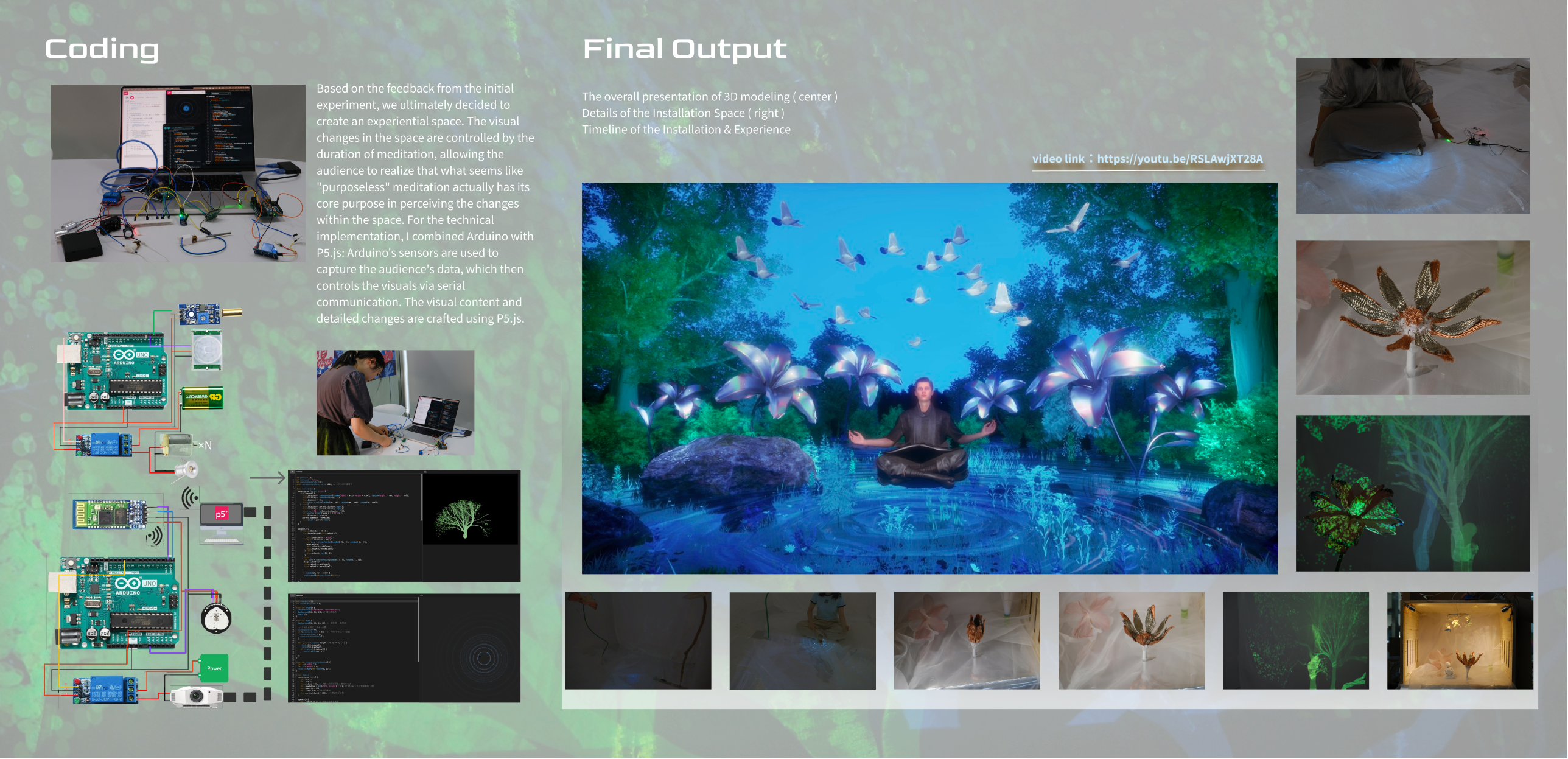 Final output — Arduino electronics, code, immersive projection, copper flower details